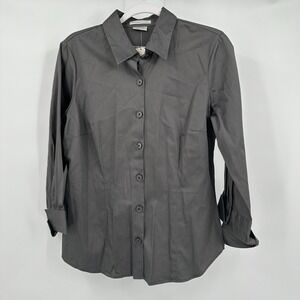Women Minimalist Charcoal Button Up Shirt Size M Modern Workwear Capsule Classic
